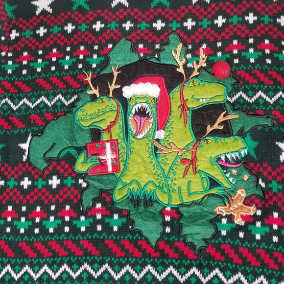 33 Degrees Santa T-Rex Dinosaur Ugly Christmas Sweater Adult Medium - Picture 8 of 11